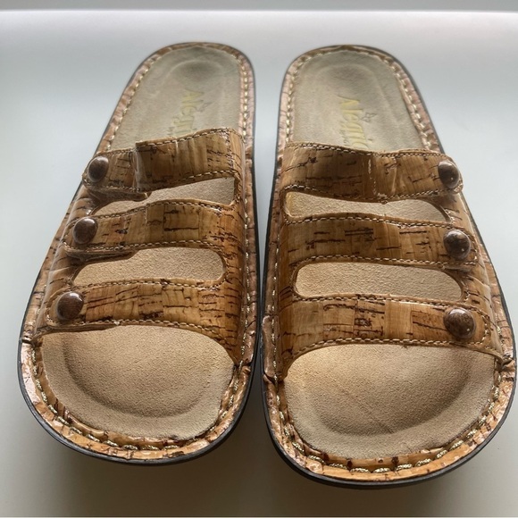 Alegria Fiona cork look sandals EUC size 37 three strap hook and loop closure - Picture 11 of 12